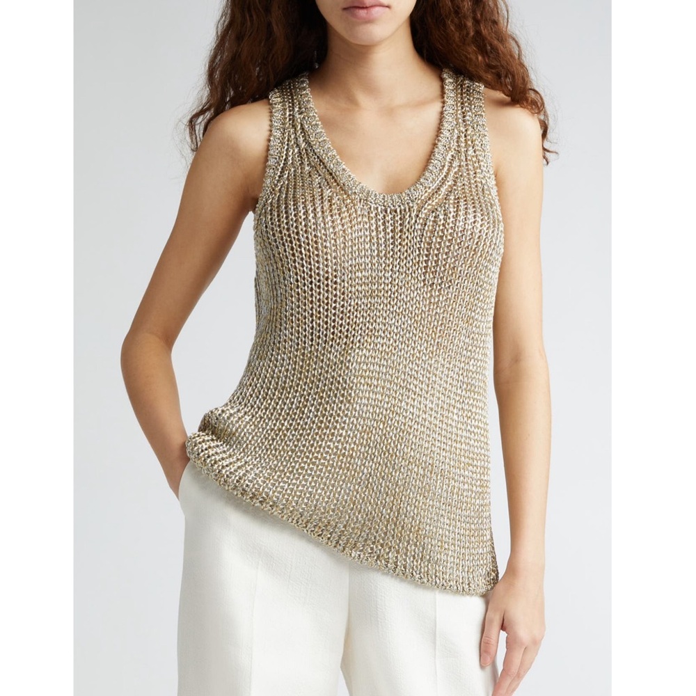 Stella McCartney gold silver metallic sheer woven tank